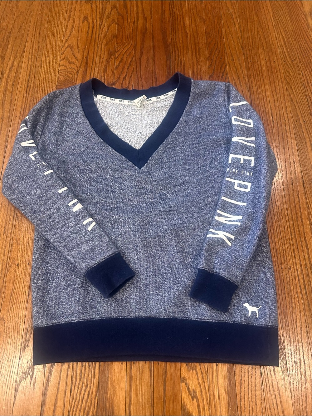 Victoria's Secret PINK Navy V-Neck Pullover Sweatshirt - small